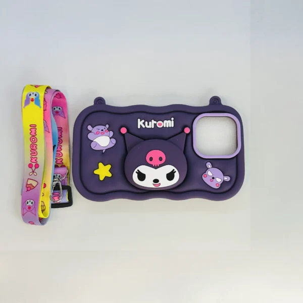 Kuromi Cartoon Case With Sling & Pop Socket – iPhone 15